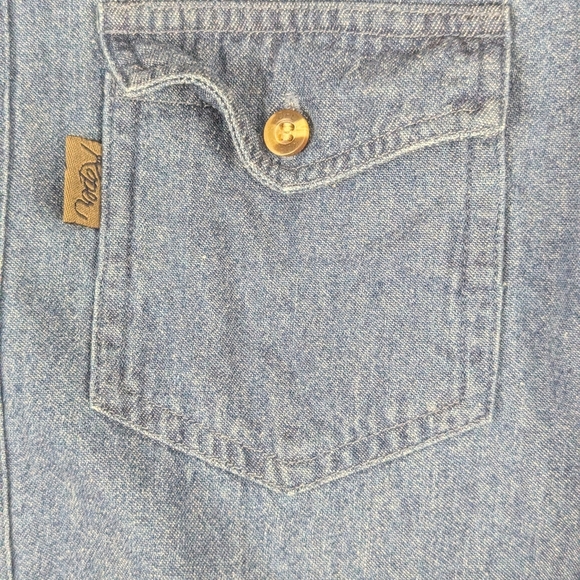 Roper Size Medium 6-8 Youth Button Down Shirt Denim Tan Collar - Picture 5 of 11